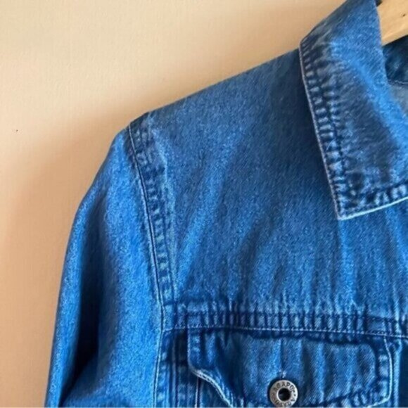 Vintage Agapo Denim Jacket Woman Small 100% Cotton Floral Embroidery Coquette - Picture 4 of 11